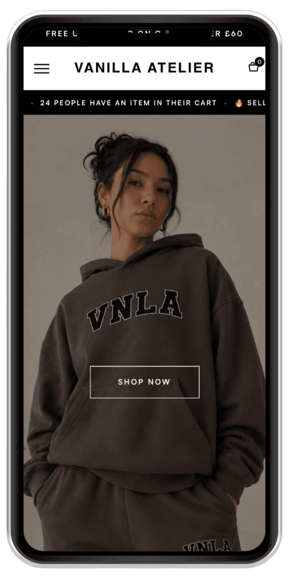 Vanilla Atelier website on mobile